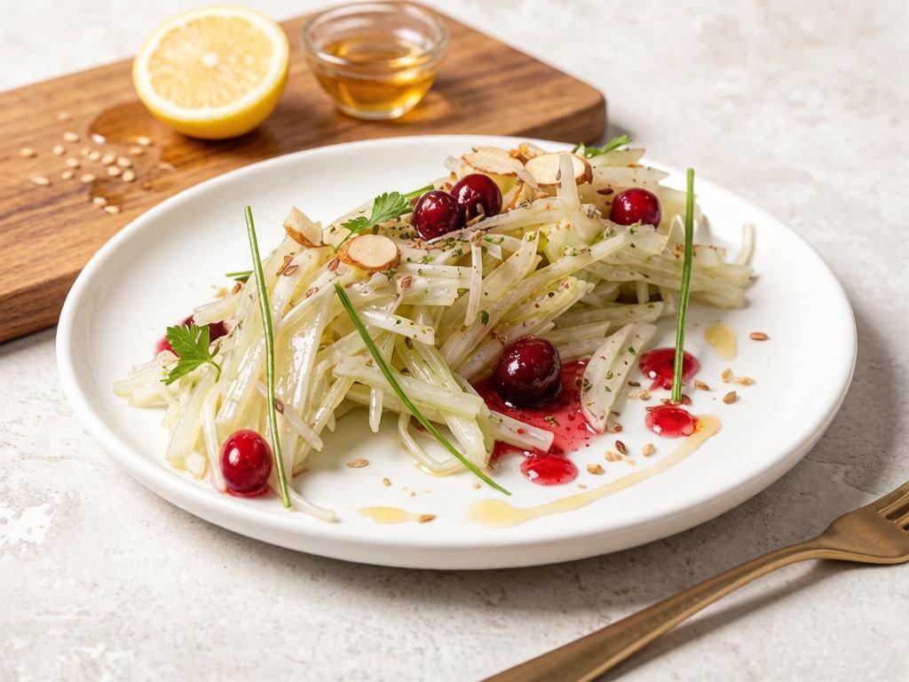 Салат с зеленой редькой, клюквой и зародышами пшеницы